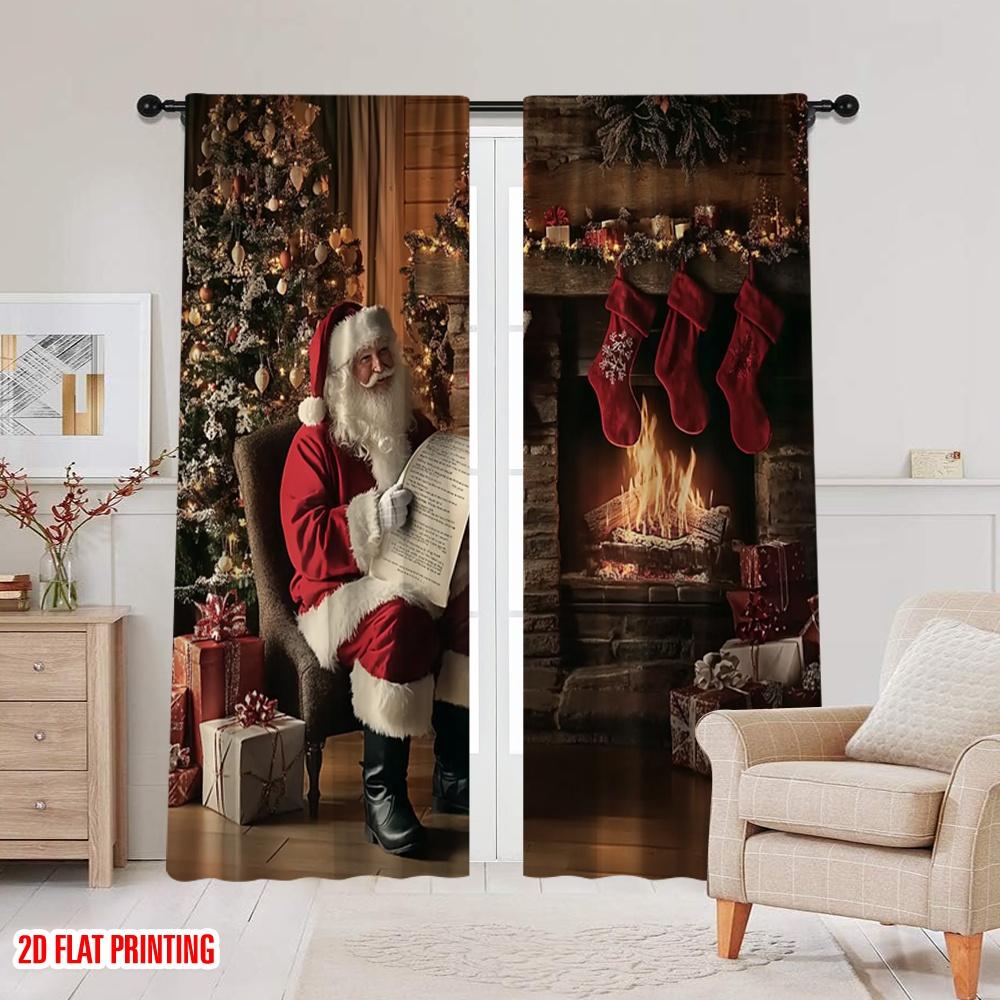 2pcs,2D plane printing Contemporary Curtains Christmas Carnival Versatile Polyester Fabric (without rod) Room Decor Ldeal for