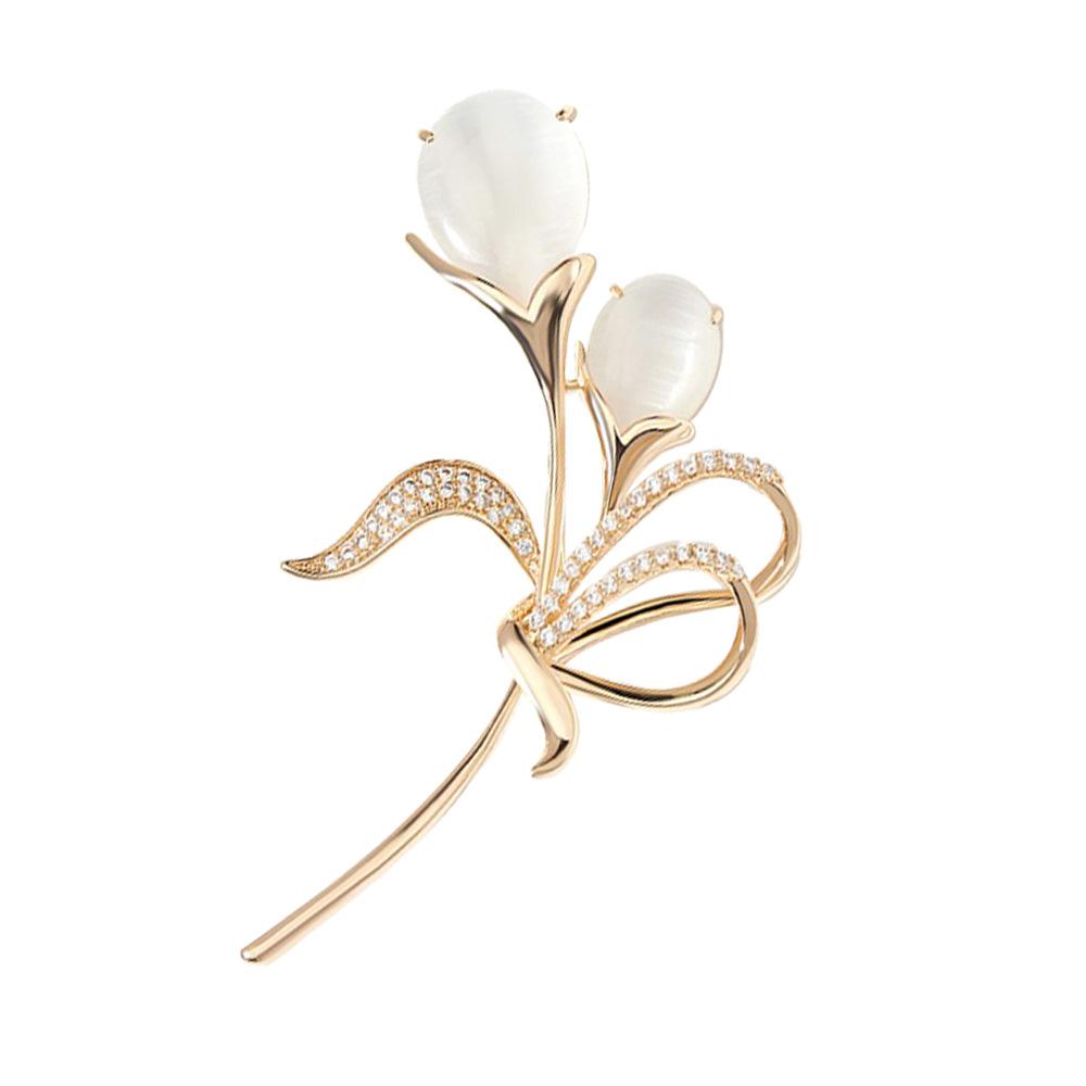 Роскошная Брошь Цветок Тюльпан Элегантное Чувство Дизайна Белый Камень Украшение Булавка Корсаж Броши для Женщин Костюм Пальто Шарф