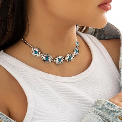 JMXD-Böhmische Mode Metall Halskette Schmuck, Französisch Retro Türkis Ethnischen Stil Halskette Schmuck Frauen
