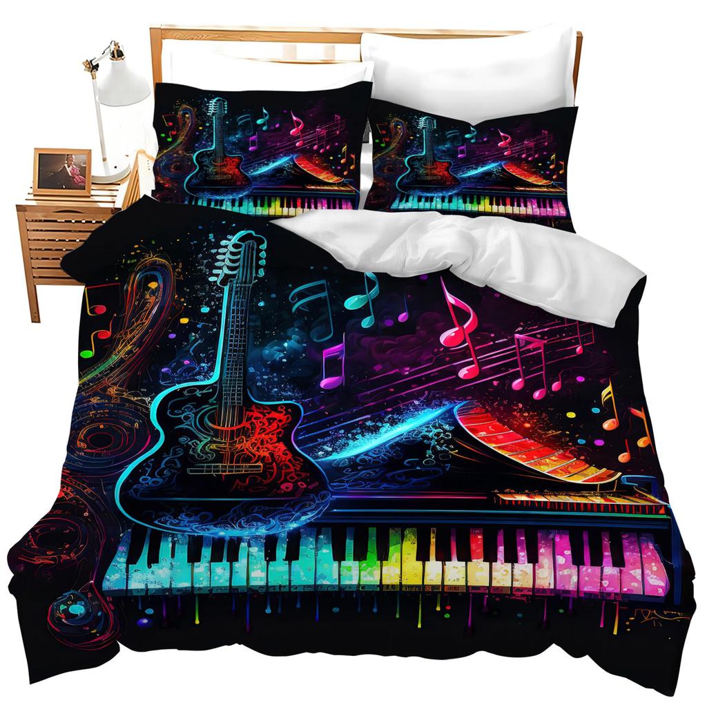 Dětská hudební povlak na peřinu Barevný set povlečení s tématem klavíru Měkký elegantní povlak na přikrývku Melody s hudební notou S 1/2 povlakem na polštář
