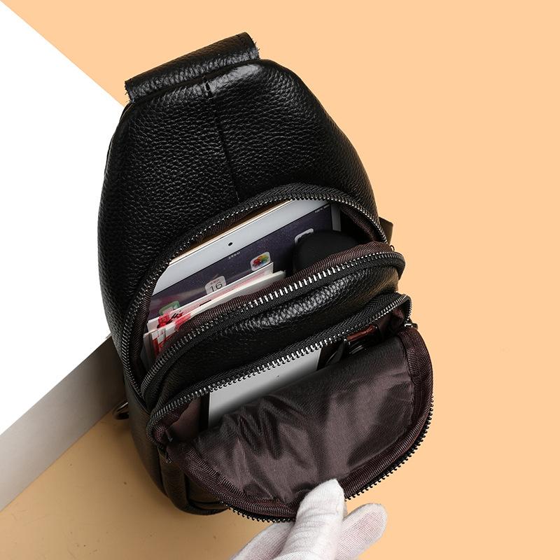 Genuine Leather Single-shoulder Bag, Chest Bag, Fashionable Solid Color Cowhide Crossbody Bag, Casual Chest Bag, Men's Bag