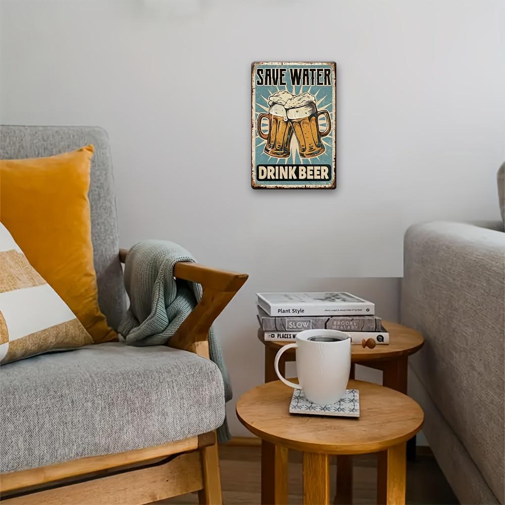 Save Water Drink Beer" Vintage Metal Wall Sign - Rustic Blue & White Retro Art with Foam Bier Illustration, Christmas Decor