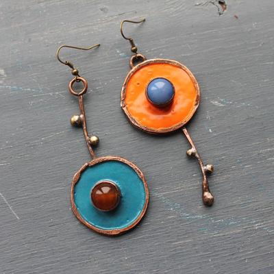 Asymmetrical Graffiti Bronze Earrings AVE