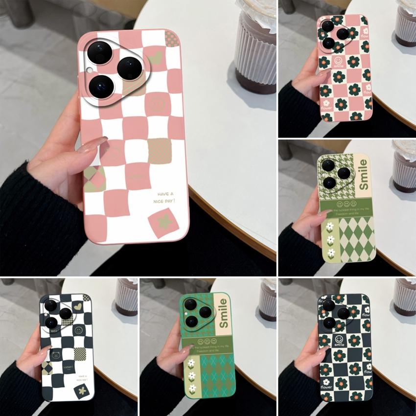 For Huawei Pura 80 Pro Nova Y70 Y90 Y61 6 7 8 9 SE Y72 4E 5T Phone Covers Fashion Grid Patterns Liquid Silicone Dustproof Cases For Huawei Bumper Capa