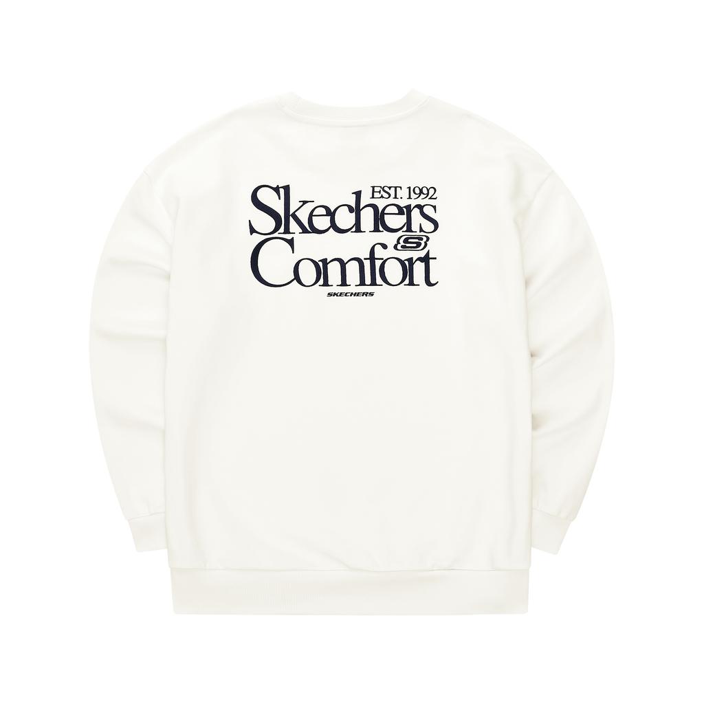 Skechers Simple College Style Knitted Embroidered Pullover Sweatshirt Comfortable Relaxed Unisex sweatshirt Cotton-Candy-White L324U107-0074