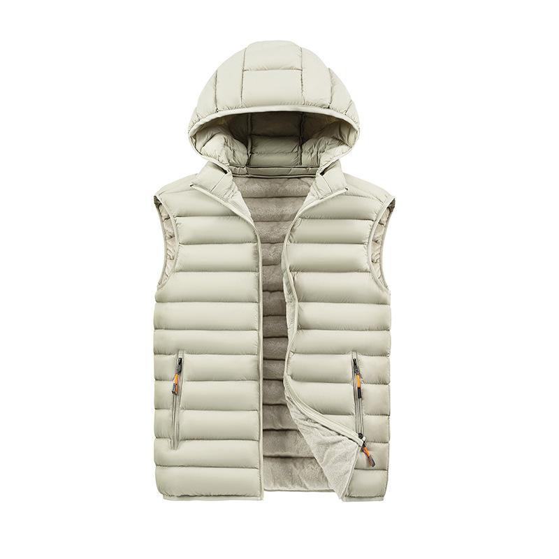 Hooded Down Cotton Vest Men's Winter Solid Color Sleeveless Lightweight Warm Ribs Clothing Cotton Vest Thick Vest Jacket