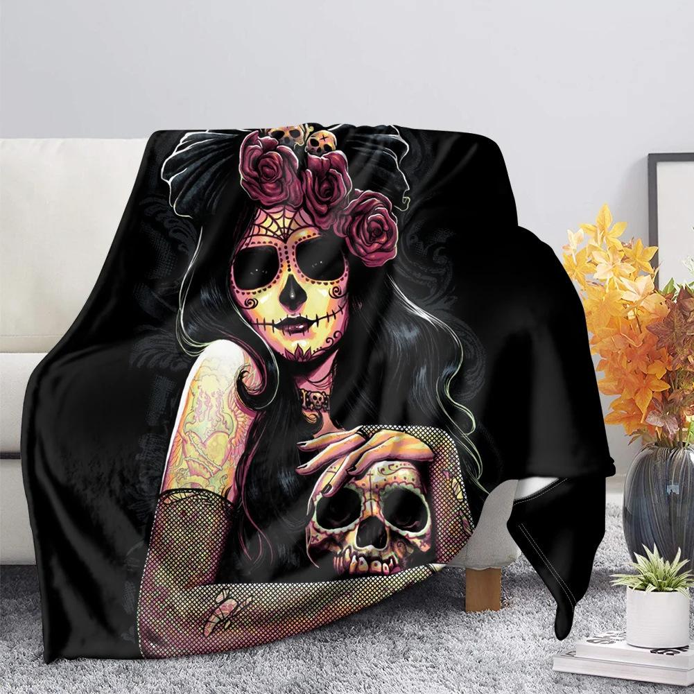Skeleton Themed Gothic Blanket, Office Nap, Flannel Blanket, Men's Gift, Decorative Blanket