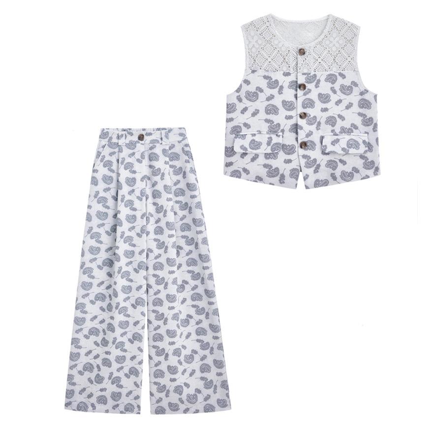 Vest wide-leg pants two-piece set women's summer new design sense fashion casual sleeveless vest set