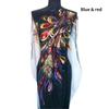 Red Blue Sequin Embroidered Phoenix Peacock Feather Black Mesh Wedding Gown Applique Lace Trim Sewing Patch Dress DIY