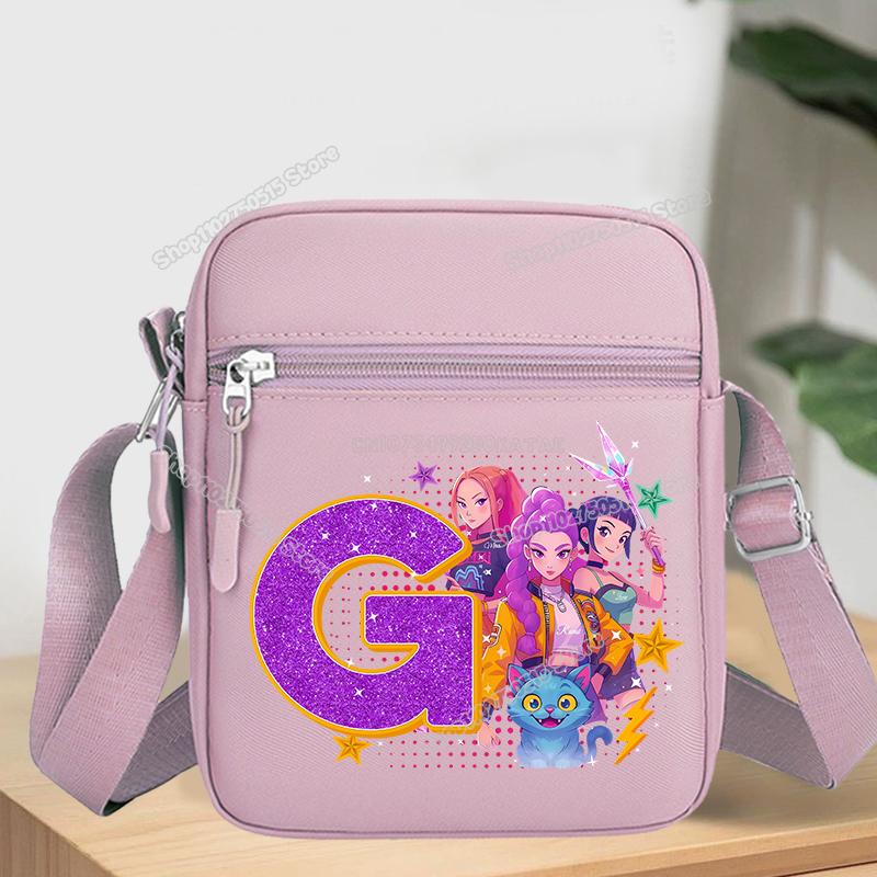 KPop Demon Hunters Letter A-Z Crossbody Bag Women Oxford Cloth Chest Packs Rumi Mira Zoey Girl Phone Shoulder Cartoon Kid Friendly Entertaining Fun