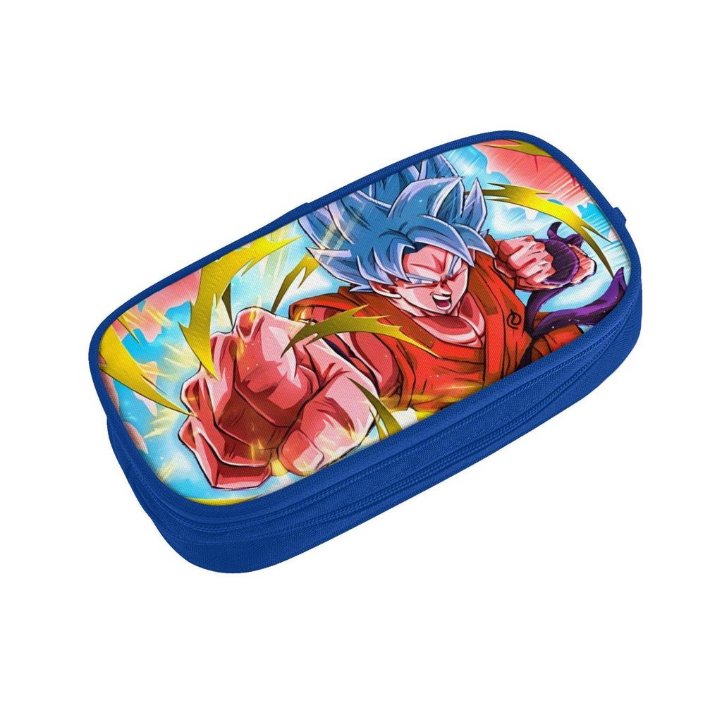 Dragon Ball Blue Double-Layer Pencil Case for Students, Goku Merchandise, Large Capacity, Wear-Resistant.