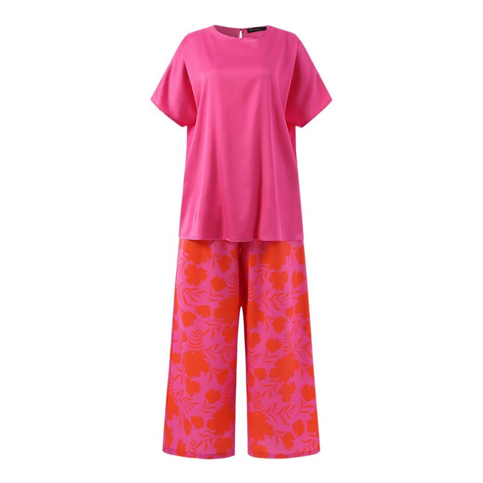 Women Summer Blouses Pants Bohemian Matching Sets Summer Tracksuit Outifits Floral Wide Leg Pants Sets Tops