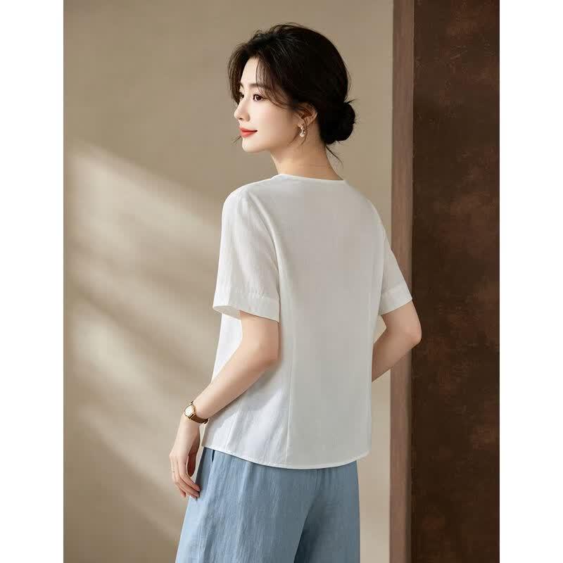 D.F.DEAR Women's Embroidered V-Neck Half Sleeve Blouse