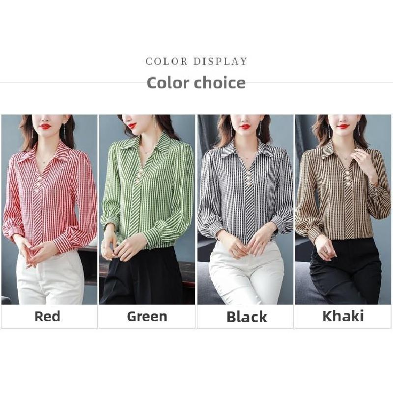 Striped Shirt for Women Spring and Autumn 2026 New Fashion Casual Chiffon Long Sleeve Blouse