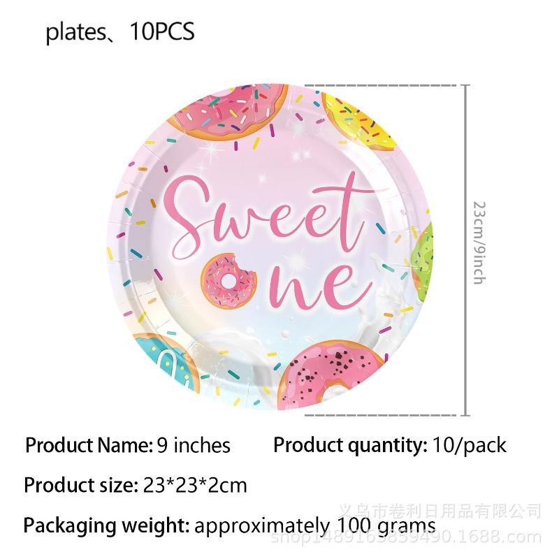 New Donuts Party Supplies Birthday Decorations Cutlery Paper Plates Tissue Tablecloths Banners Party Supplies