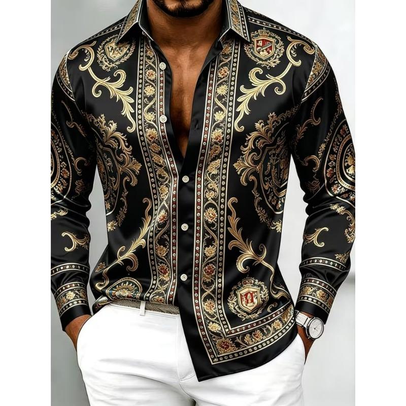 Camicia da uomo con stampa barocca a maniche lunghe con design retrò alla moda 10 colori Top casual da esterno da uomo