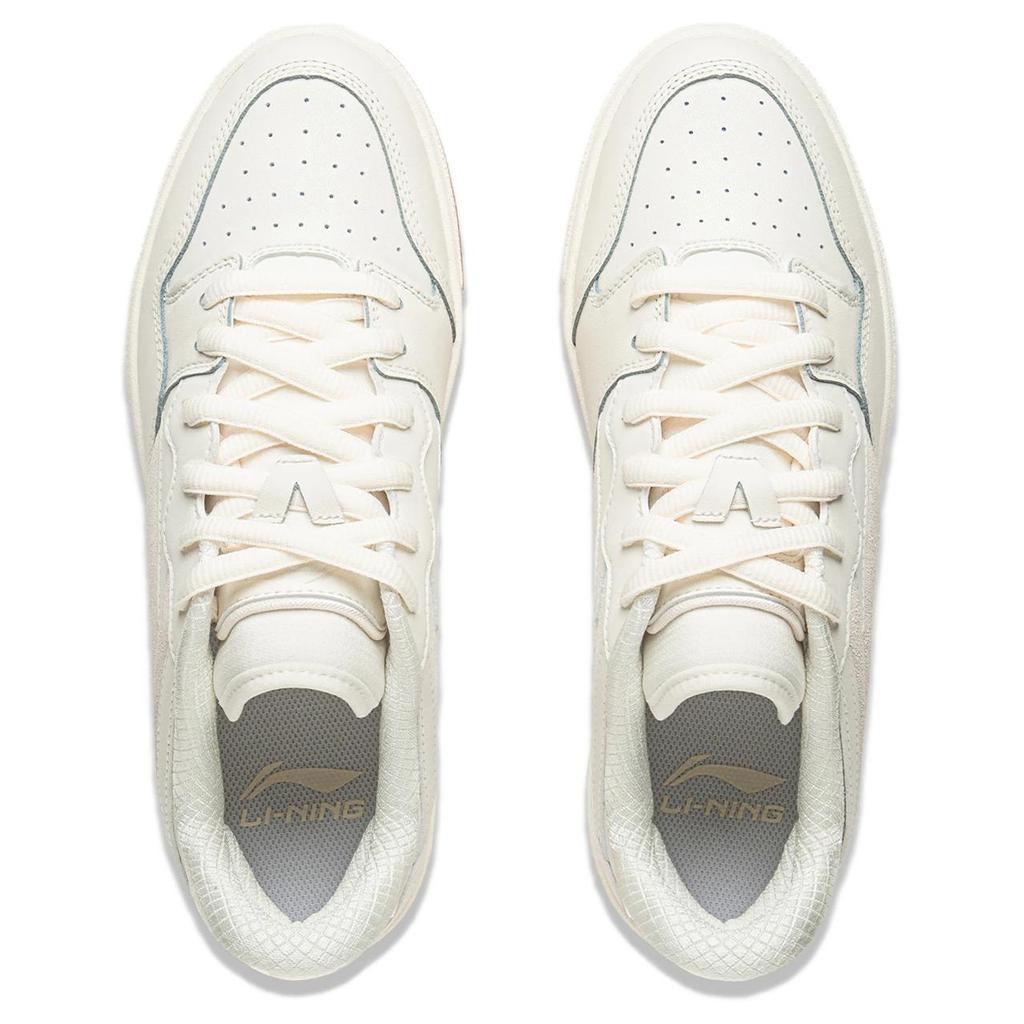 Li Ning Wave PROS Synthetic Leather Cushioning, Wear Resistant Low top Skateboard Shoes Unisex Ecru AEPV069-4