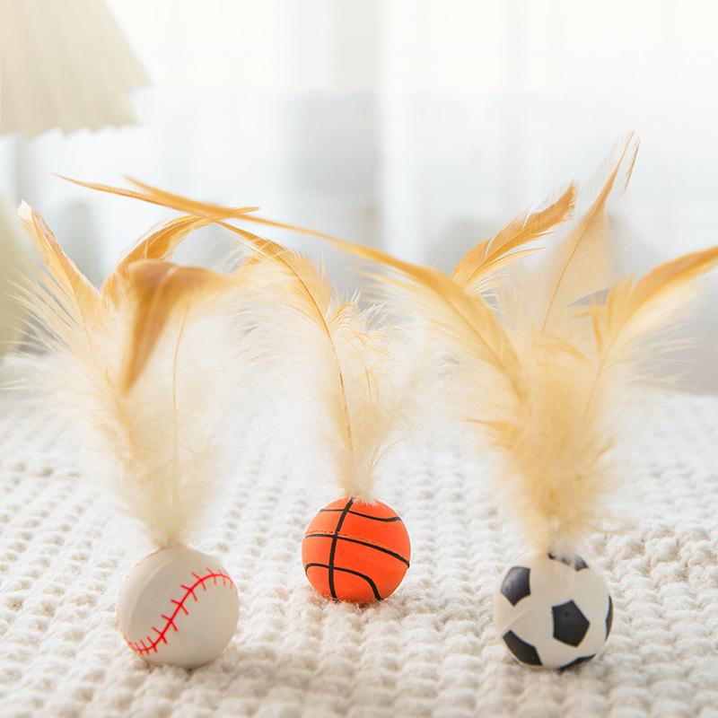 Cat Self-sex Elastic Toy Ball, Chicken Feather Basketball Ball Interactive Boredom Throw Cat Toy Toys Cat Fun Artifact Pet Toys
