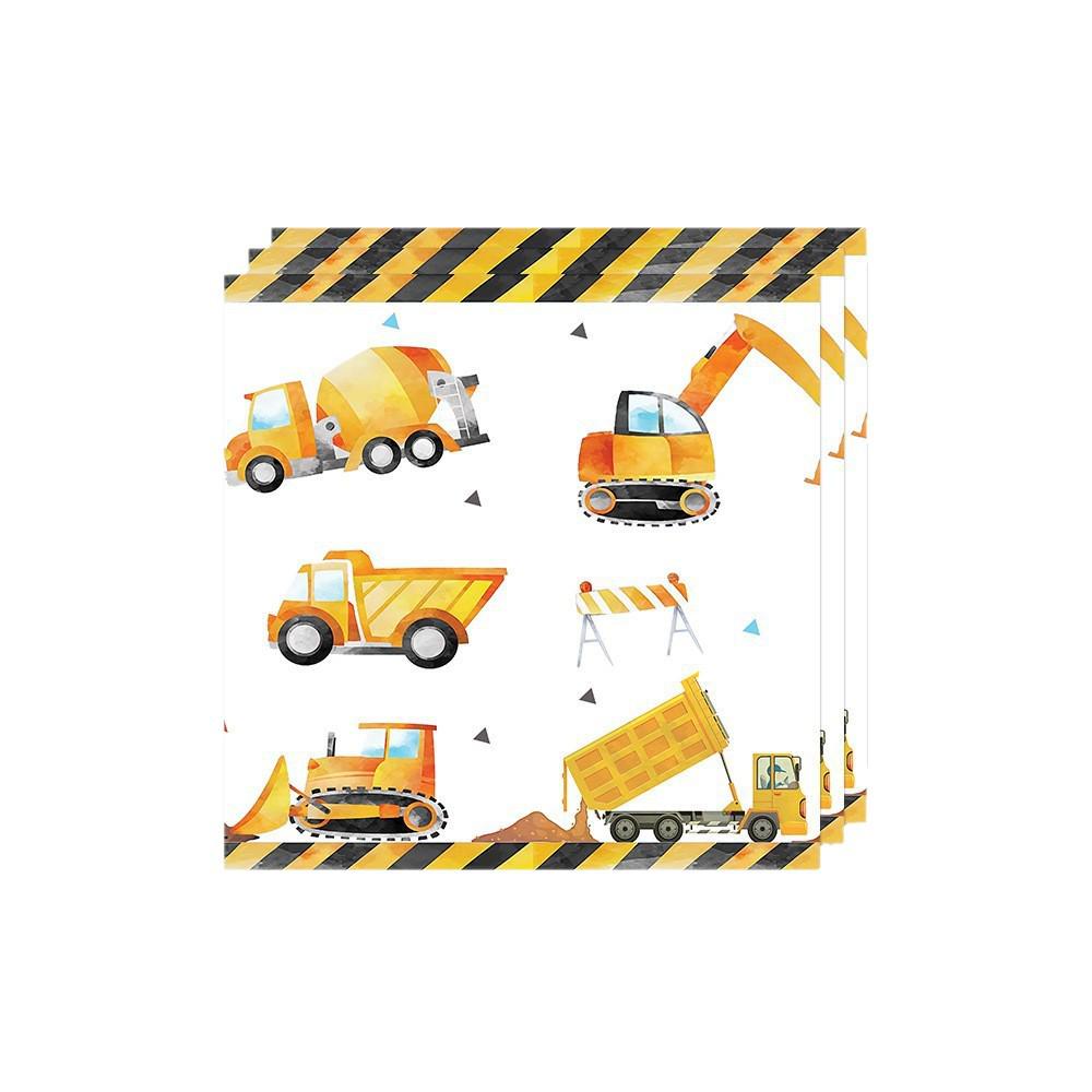 Yellow Excavator Party Set: Plates, Cups, Napkins & Tablecloth for Boys