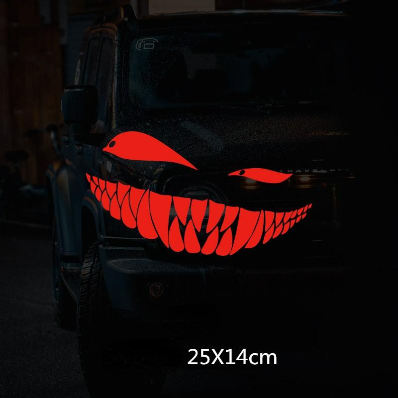10 Adesivi Riflettenti Per Auto Con Sorriso Demoniaco, Impermeabili E Autoadesivi, Decorazione Divertente Per Moto E Casco