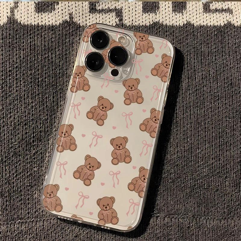 

Cute Teddy Bear with Bow Pattern Phone Case for iPhone 17 16 15 14 13 12 11 16E Series Pro Max Plus Double Layer Protection iphone 17