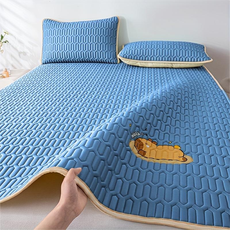 Cool Feeling Ice Fabric Bed Linen Single Summer Cold Bed Pad Washable Cartoon Mattresses  Elastic Band Four Corners Bedspreads