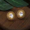 Vintage French-Style Sunflower Zircon Stud Earrings with Brass and S925 Silver Pins