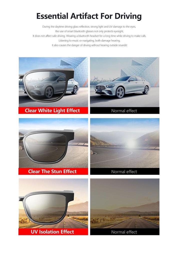 Smart Bluetooth AI Sunglasses: UV Protection, Music, Calls, Driving, Cycling