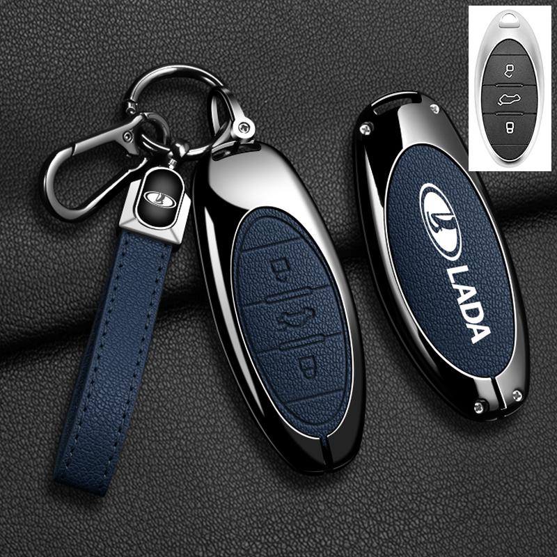 Zinc Alloy Leather Car Key Case Cover Fob for Lada X-Cross 5 Shell Holder Protector Keychain Auto Accessories
