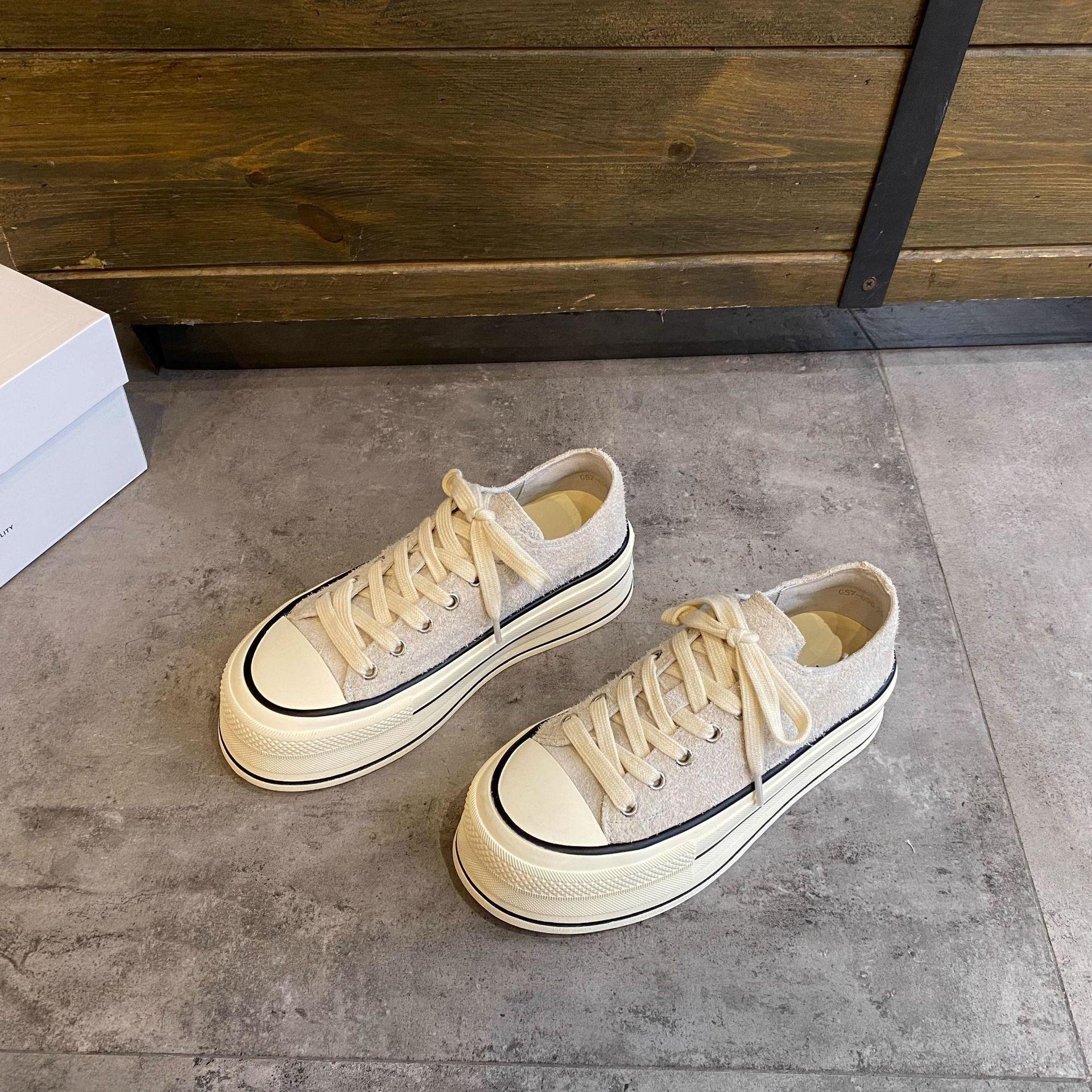 

Gu Yunshu Board shoes women s spring 2025 new popular student leather thick sole heightening casual versatile women s shoes 39 бежевий