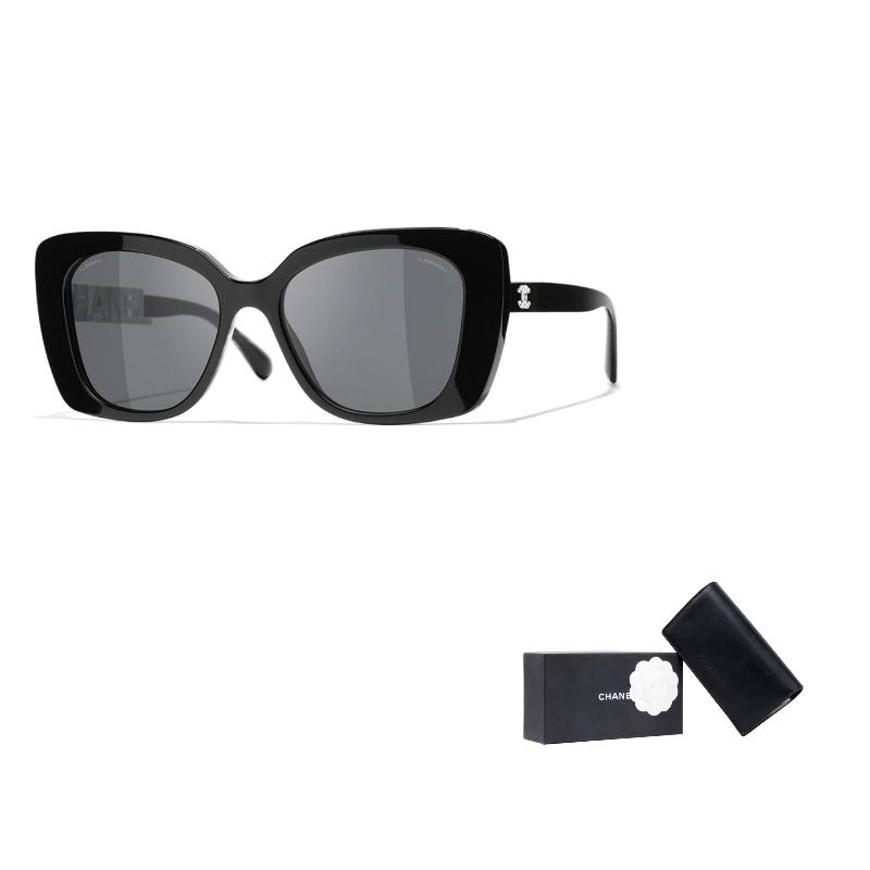 CHANEL acetate butterfly-shaped letter temple sunglasses black and white Asian version women's acetate frame butterfly