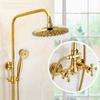 Luxury NEW Bathroom Surface Mount Brass Rainfall Shower Faucet Set Antique Brass with Handshower + Tub Spout + 8" Shower Head