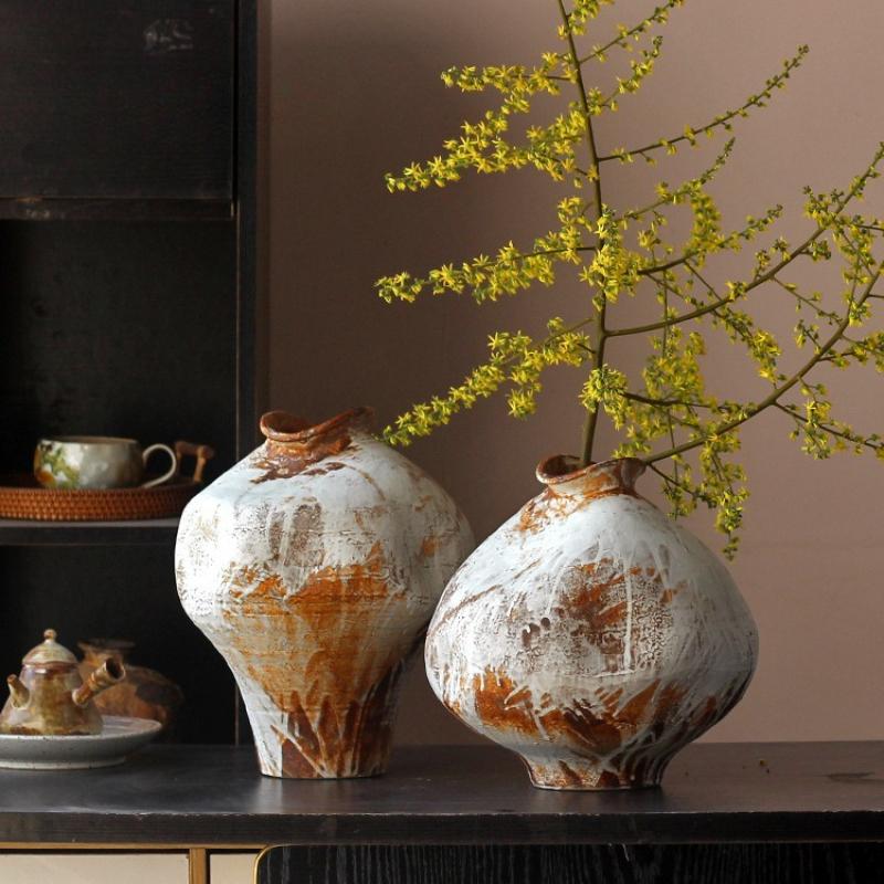 Ceramic Vase Kiln-transformed Coarse Earthenware Jars Flower Vase Flowerpot Chinese-style Retro Cans Home Decoration