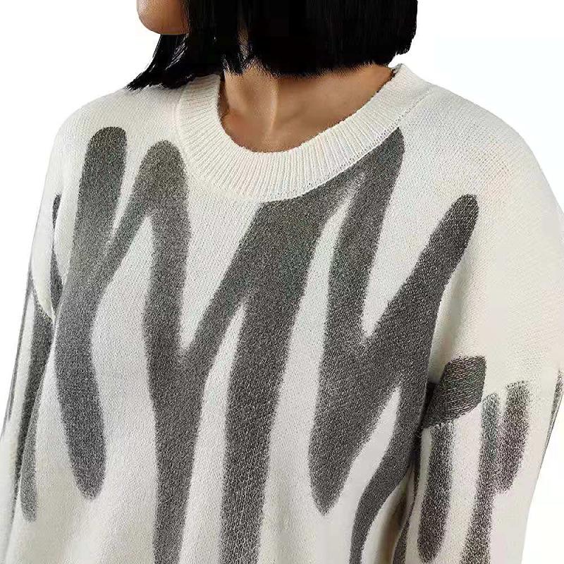 Dámský volný pletený svetr s potiskem v ležérním stylu na podzim/zimu 2025