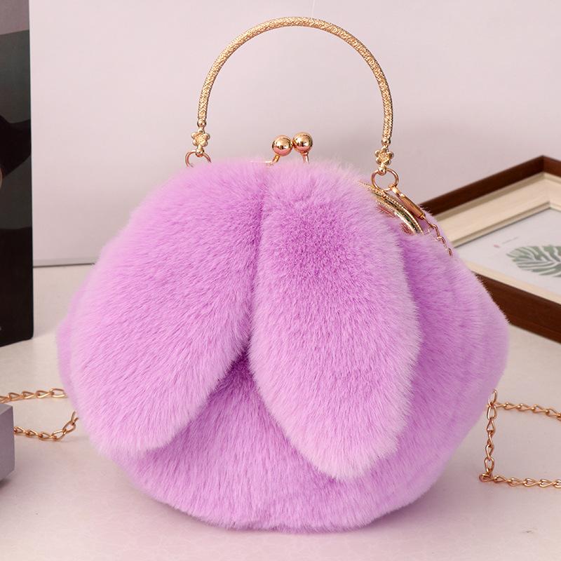 Plush rabbit bag girls oblique cross autumn and winter new chain hand-held hair bag imitation Rex rabbit hair cute clip bag