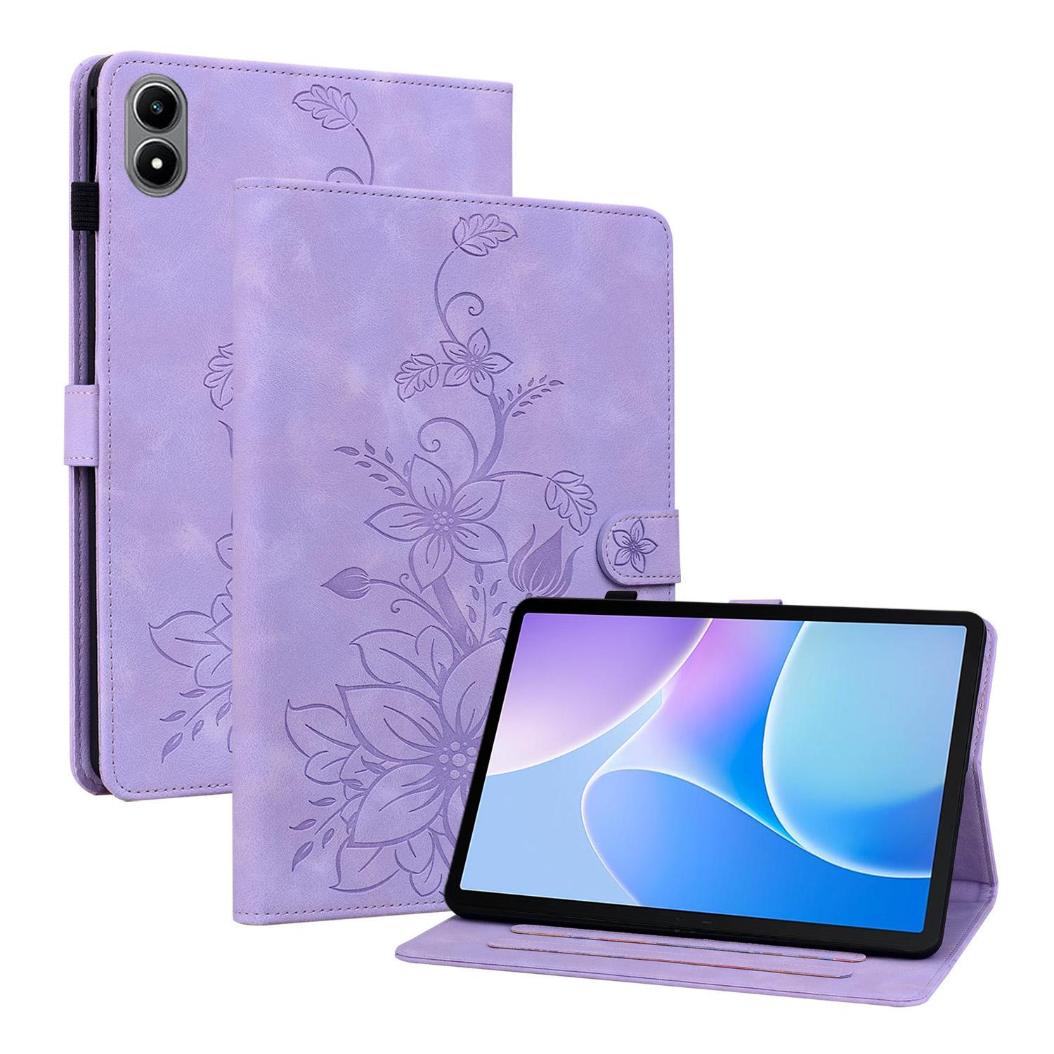 

For Infinix Xpad 20 Case Lily Flower Imprint Card Slots Leather Tablet Cover Purple