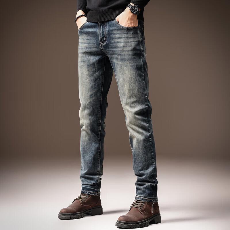Men s Slim Fit Elastic Washed Tapered Jeans 33