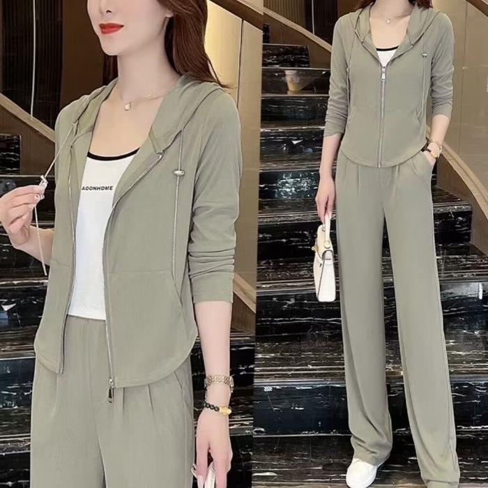 

Fashion casual suit women s spring and autumn new small cardigan hooded age-reducing sportswear two-piece set M