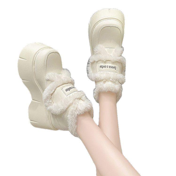 Thickened White Fluffy Snow Boots Women's Winter New Velcro Velvet Small Platform Cotton Shoes
