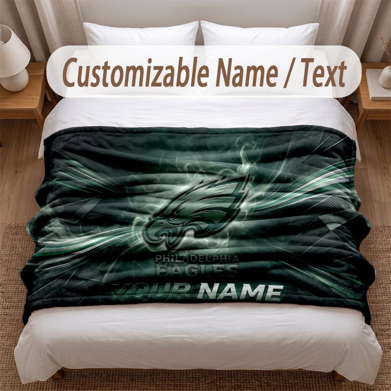 Philadelphia Eagles Printed Flannel Blanket Custom Name Text Soft Warm Throw For Bedroom Holiday Gift