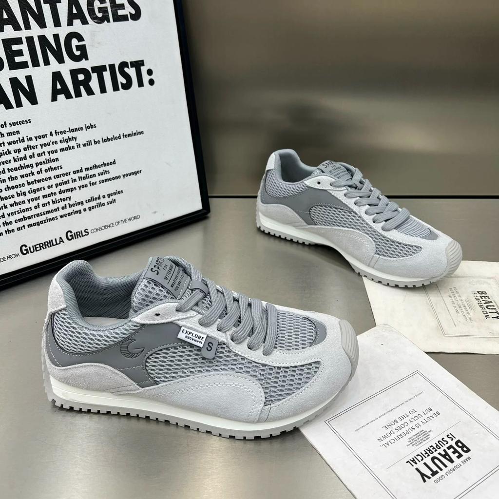 2025 Summer New Versatile Thick Sole Heightened Thank You Forrest Gump Shoes Women's Mesh Breathable Leather Sports Dad Shoes Tide