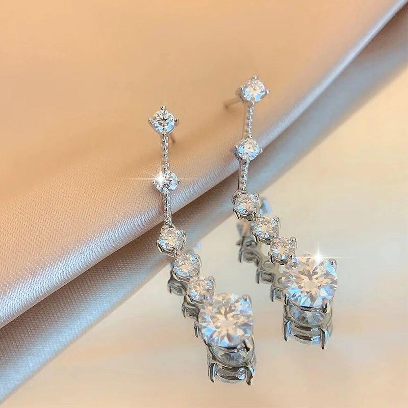 D VVS1 Moissanite Drop Earrings S925 Sterling Silver with GRA Certified Wedding Long Tassel Diamond Earring For Women