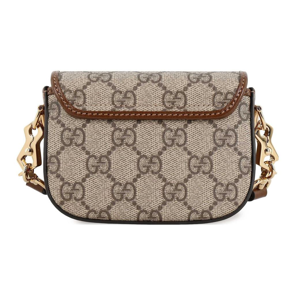 Gucci Bolso Mini Horsebit 1955 GG Piel Marrón Cinta Roja y Verde Herrajes Dorados Uso Diario 699760-HUHHG-8565