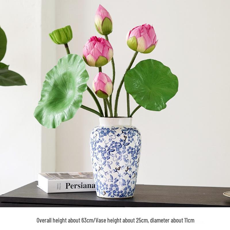 Chinese Lotus Artificial Flower Decoration for Living Room and Dining Table - Realistic Floral Arrangement with Lotus Leaf.