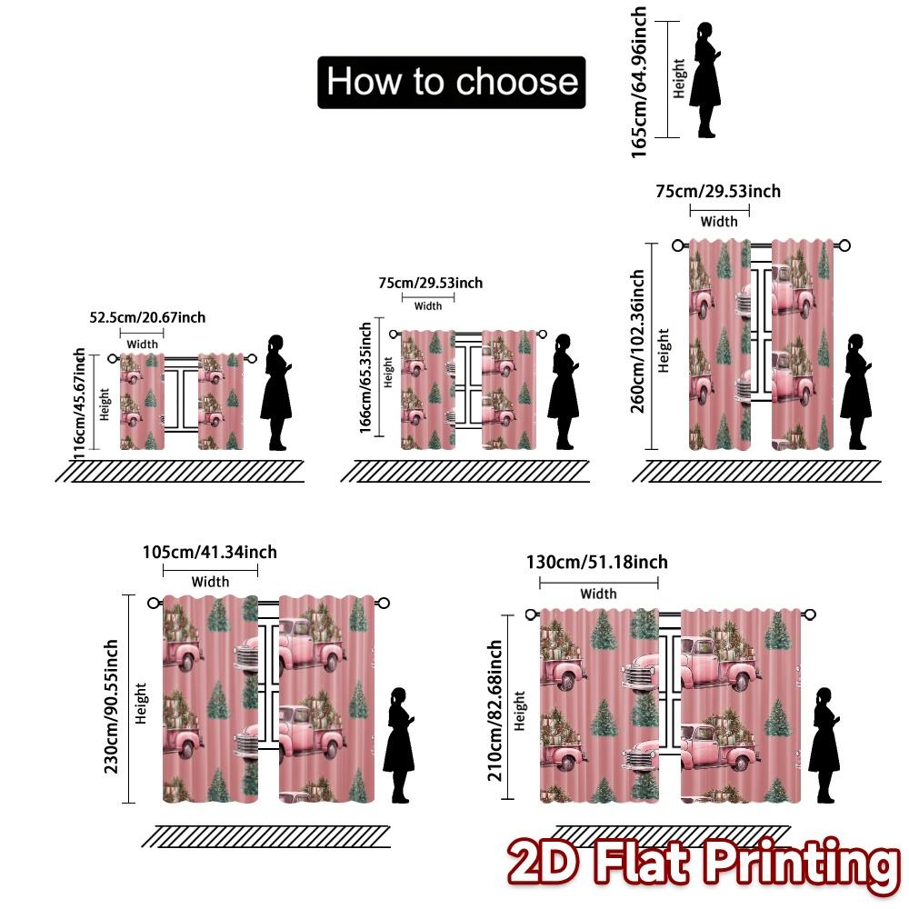 Set Of 2 Flat Printing Jit Curtains Without Rod Festive Truck Journey Fashionable Chic Polyester Curtain Made