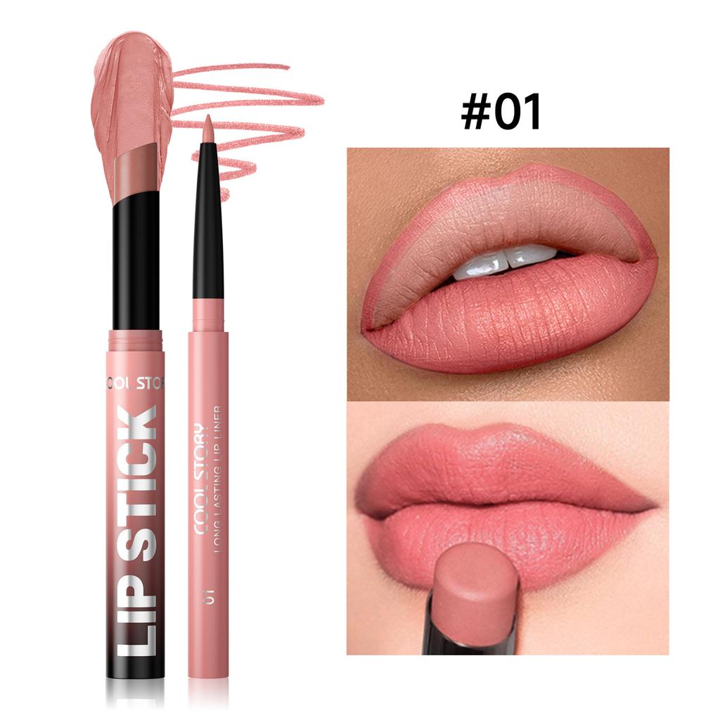 Waterproof Lasting Matte Velvet Lip Gloss Lip Liner Set 2pcs/set Lipliner Pen and Lip Gloss Combination Set Lips Contour Makeup