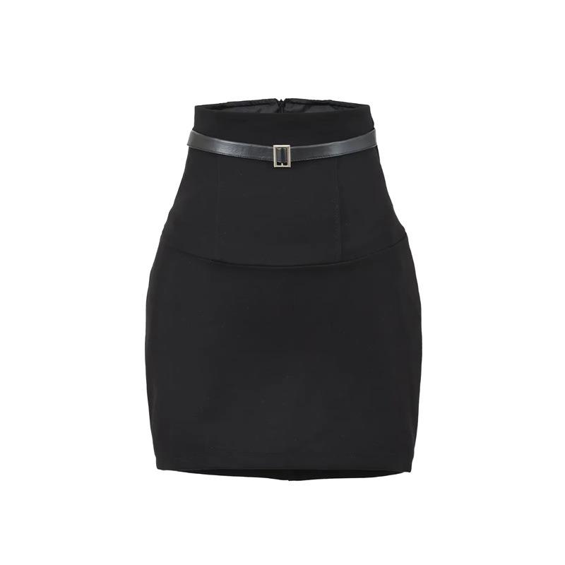 

Korean High Waist Pencil Skirt – Autumn Slimming Hip-hugging Style with Belt Small чёрный