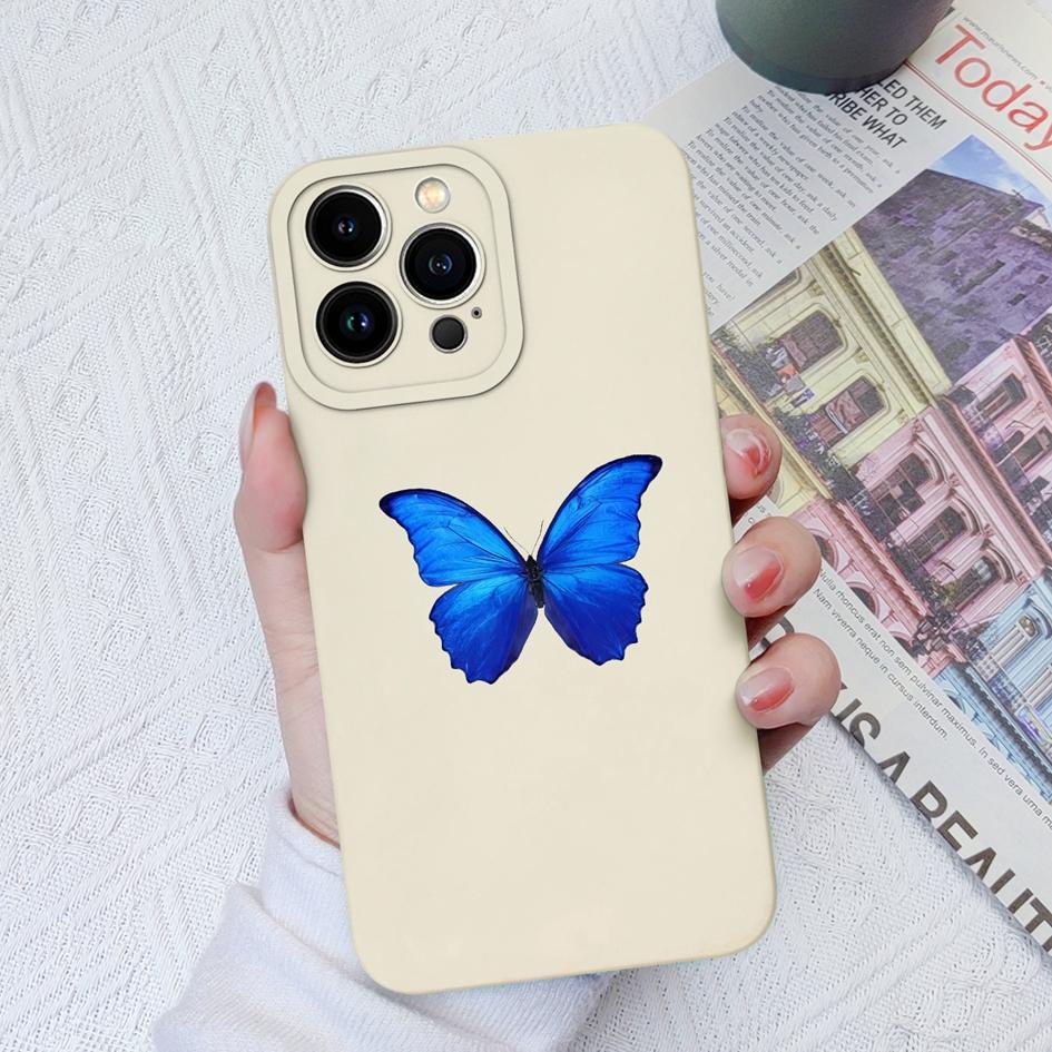 For Apple iPhone 6 7 8 11 12 13 14 15 Pro Max X XS XR SE Phone Case Liquid Soft Silicone Shockproof Cover Sunflower Butterfly For iPhone Shell Bumper