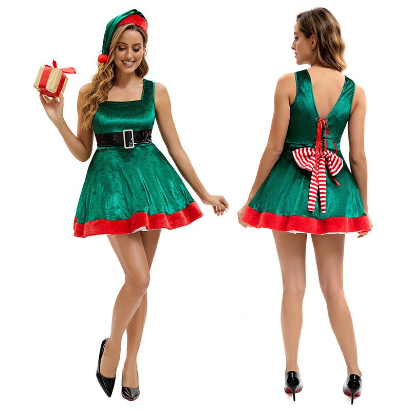 Elf Costume Dress With Cotton Polyester Fabric For Christmas Party And Stage Performances
