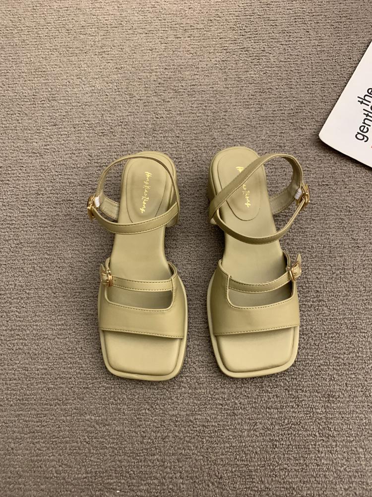 2025 summer new high-heeled open-toed sandals empty women's shoes temperament with skirt black thick-heeled Roman shoes